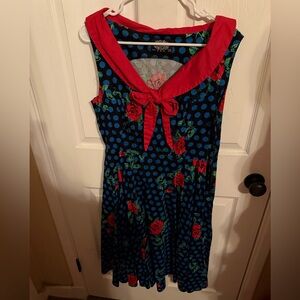 Hearts & Roses blue polka dot and roses dress size 14 U.S. UK 18